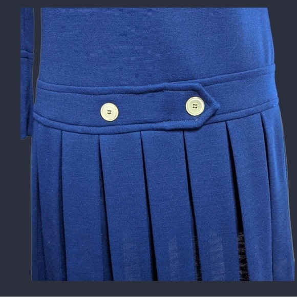 VINTAGE Jonathan Logan dress szS/M 60s Mod blue 70s 60's VTG pleats dropwaist - Picture 5 of 9